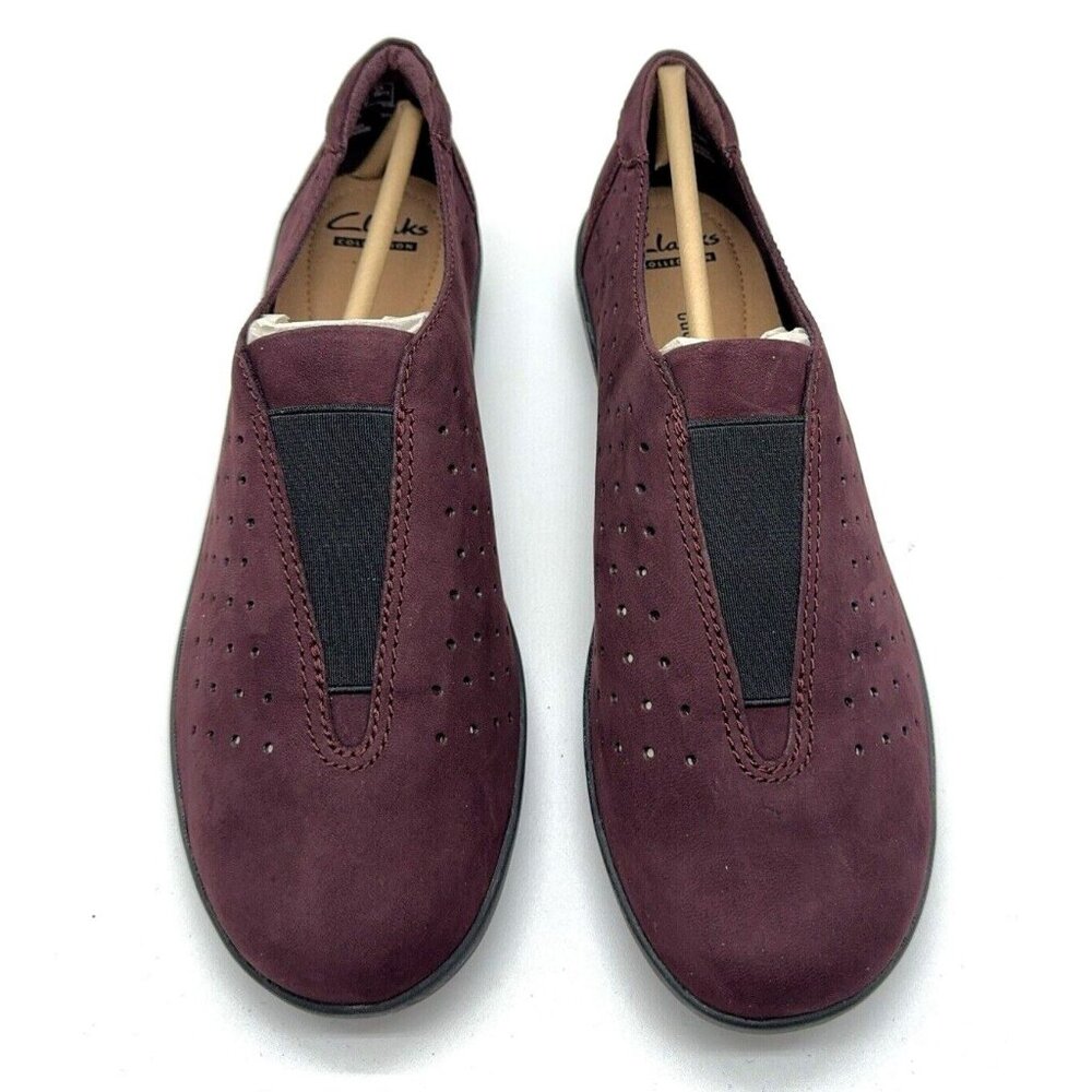 Clarks Shoes Perforated Aubergine Nubuck Leather Slip On Medora Gemma Sz 9 M